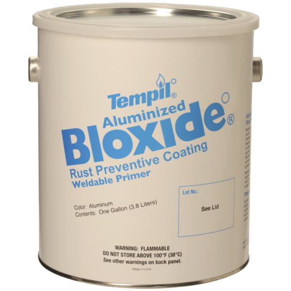 Tempil Bloxide Weldable Primer, 24100 in 1 gallon pack in a vertical shape on a white background, colored in white can with the blue Tempil Bloxide logo.