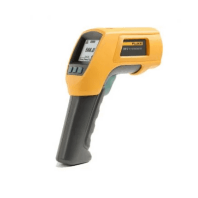 Fluke 568 infrared thermometer gun in yellow and black on a white background from Saudi Supplier.