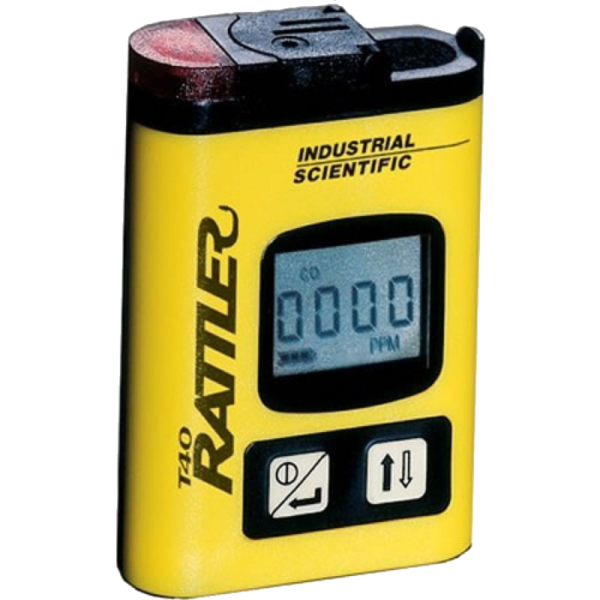 T40 Rattler H2S Hydrogen Sulfide Single Gas Monitor colored in yellow on a white background includes a digital screen with industrial scientific logo in blue color from Saudi Supplier.
