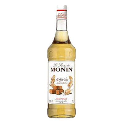 Monin Toffee nut Syrup 1Ltr bottle with cloudy Brown color from Saudi Supplier. 
