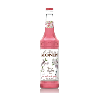 Monin Cherry Blossom Syrup 1Ltr bottle with light pink color from Saudi Supplier.